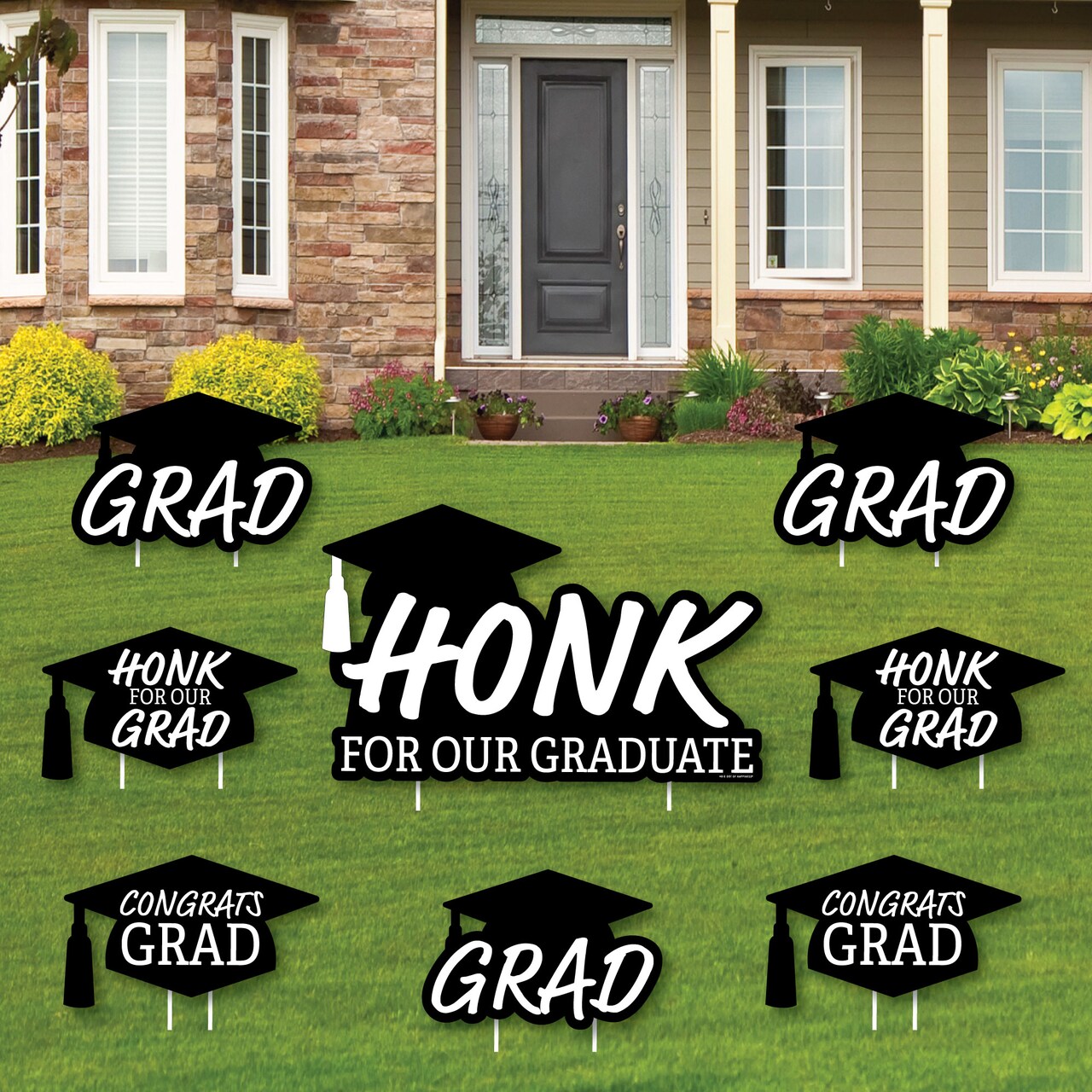 Big Dot of Happiness Honk for Our Graduate Outdoor Decorations - Graduation Yard Signs - Set of 8